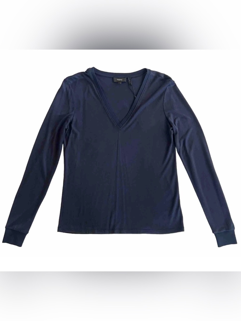 NWT Theory Women's Modal & Silk Blend V-Neck Long Sleeve Blouse Navy Size P $175